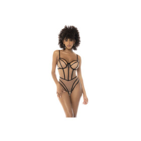 Body noir et chair Promise, avec armatures, fait en fine résille, bretelles et dos ajustables 